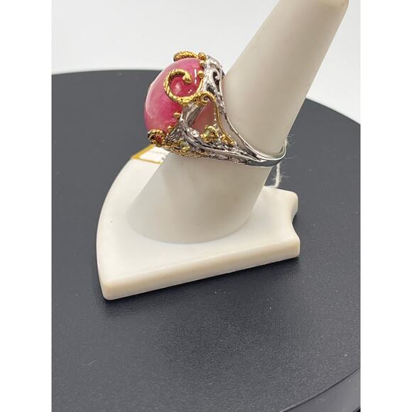 Sterling Silver Vermeil Large Ruby Cabochon Peridot Cocktail Ring Sz 8.25 - Picture 3 of 8